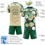 Custom Kelly Green Cream-White Geometric Shape Sublimation Soccer Uniform Jersey