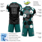 Custom Teal Black-White Geometric Shape Sublimation Soccer Uniform Jersey