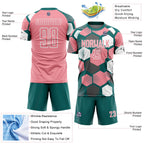 Custom Teal Medium Pink-White Geometric Shape Sublimation Soccer Uniform Jersey