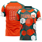 Custom Teal Orange-White Geometric Shape Sublimation Soccer Uniform Jersey