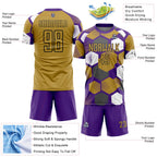 Custom Purple Old Gold White-Black Geometric Shape Sublimation Soccer Uniform Jersey