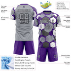 Custom Purple Gray White-Black Geometric Shape Sublimation Soccer Uniform Jersey