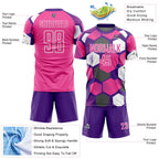 Custom Purple Pink-White Geometric Shape Sublimation Soccer Uniform Jersey