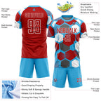Custom Sky Blue Red-White Geometric Shape Sublimation Soccer Uniform Jersey