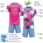 Custom Light Blue Pink-White Geometric Shape Sublimation Soccer Uniform Jersey