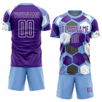 Custom Light Blue Purple-White Geometric Shape Sublimation Soccer Uniform Jersey