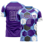 Custom Light Blue Purple-White Geometric Shape Sublimation Soccer Uniform Jersey