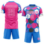 Custom Powder Blue Pink-White Geometric Shape Sublimation Soccer Uniform Jersey