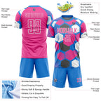 Custom Powder Blue Pink-White Geometric Shape Sublimation Soccer Uniform Jersey