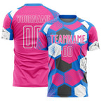 Custom Powder Blue Pink-White Geometric Shape Sublimation Soccer Uniform Jersey