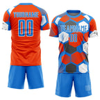 Custom Powder Blue Orange-White Geometric Shape Sublimation Soccer Uniform Jersey
