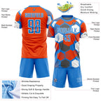 Custom Powder Blue Orange-White Geometric Shape Sublimation Soccer Uniform Jersey
