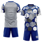 Custom Royal Gray-White Geometric Shape Sublimation Soccer Uniform Jersey