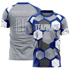 Custom Royal Gray-White Geometric Shape Sublimation Soccer Uniform Jersey