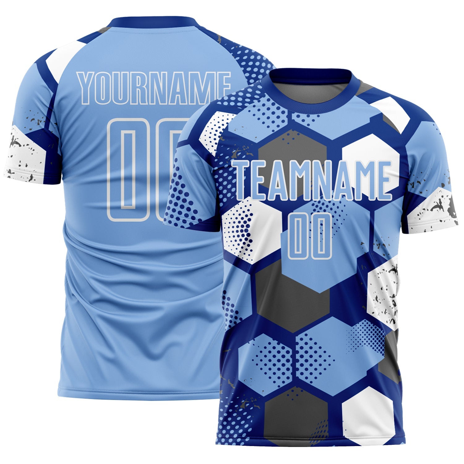 Custom Royal Light Blue-White Geometric Shape Sublimation Soccer Uniform Jersey