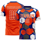 Custom Royal Orange-White Geometric Shape Sublimation Soccer Uniform Jersey