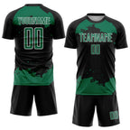 Custom Black Kelly Green-White Abstract Fragment Art Sublimation Soccer Uniform Jersey