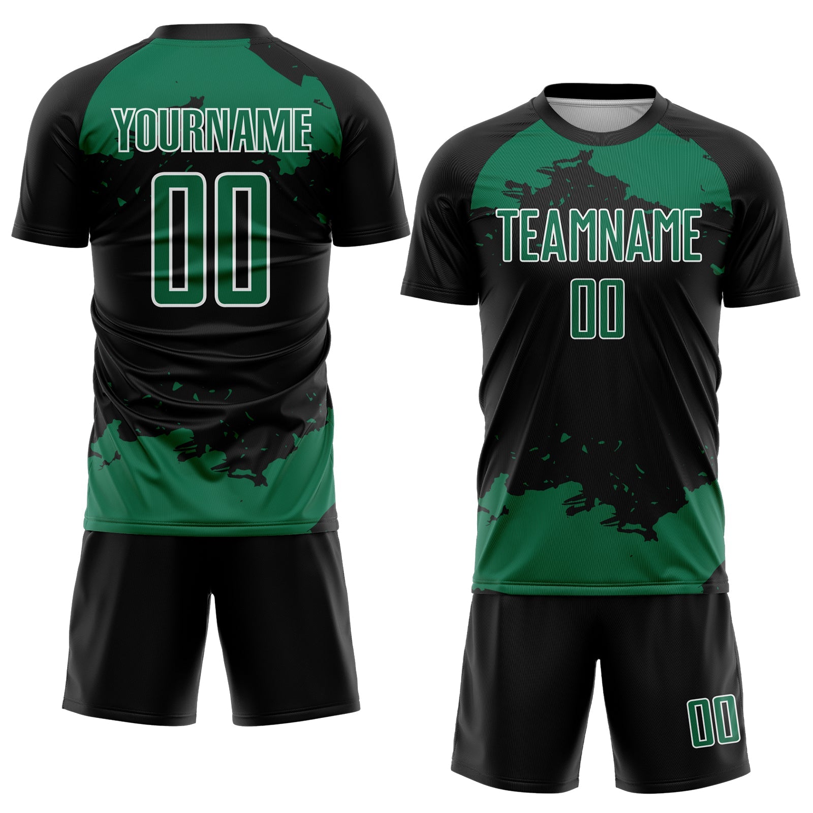 Custom Black Kelly Green-White Abstract Fragment Art Sublimation Soccer Uniform Jersey