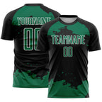 Custom Black Kelly Green-White Abstract Fragment Art Sublimation Soccer Uniform Jersey