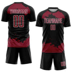Custom Black Crimson-White Abstract Fragment Art Sublimation Soccer Uniform Jersey