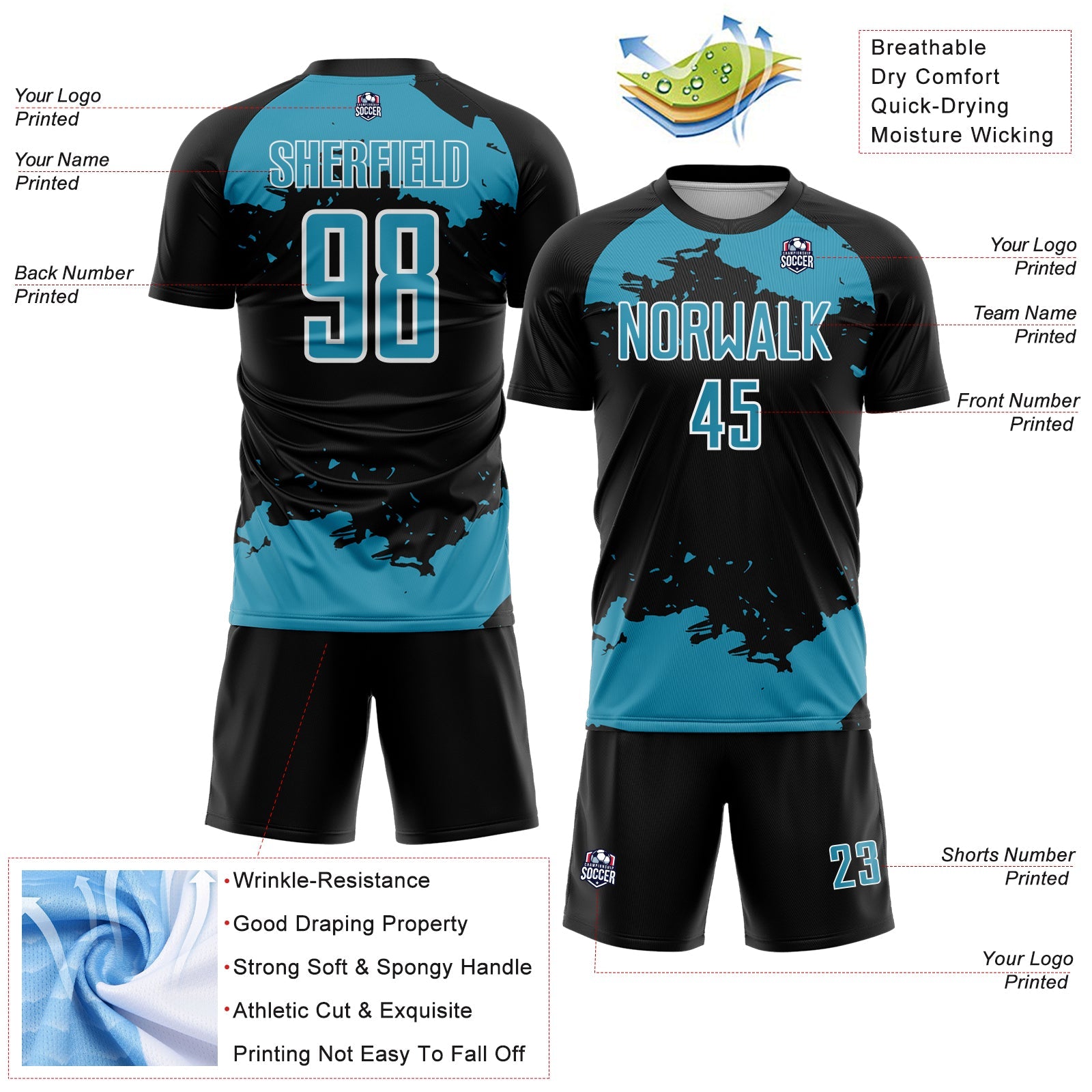 Custom Black Panther Blue-White Abstract Fragment Art Sublimation Soccer Uniform Jersey