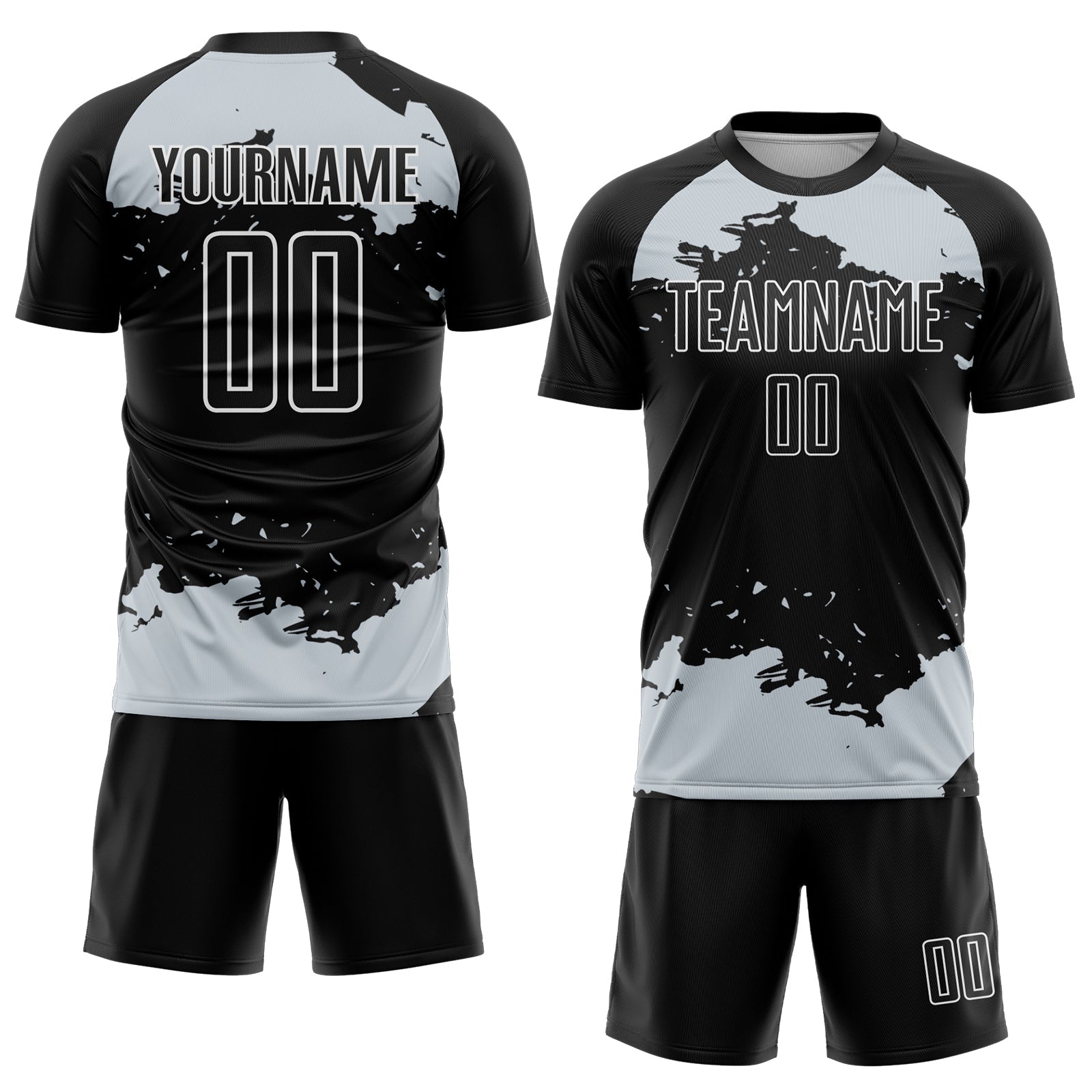 Custom Black Silver-White Abstract Fragment Art Sublimation Soccer Uniform Jersey