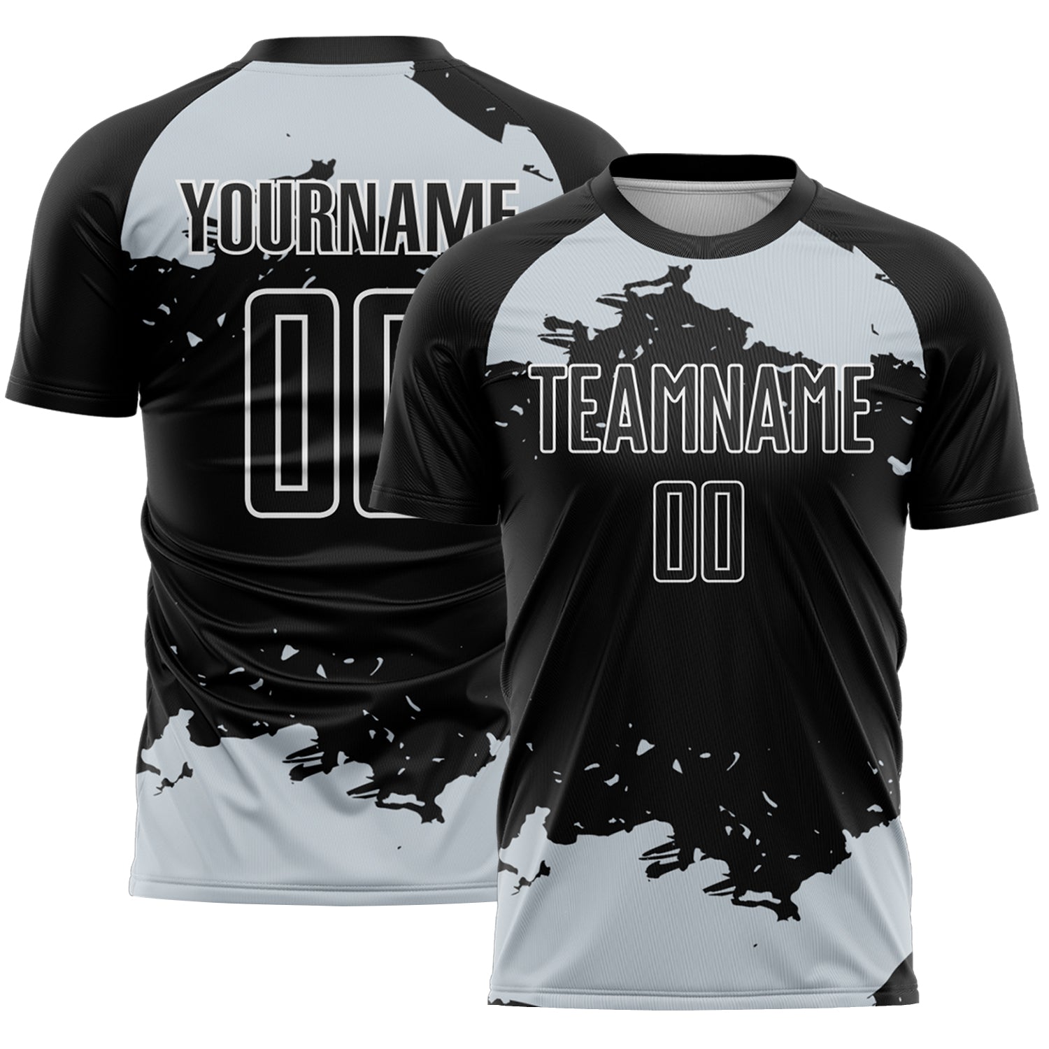 Custom Black Silver-White Abstract Fragment Art Sublimation Soccer Uniform Jersey