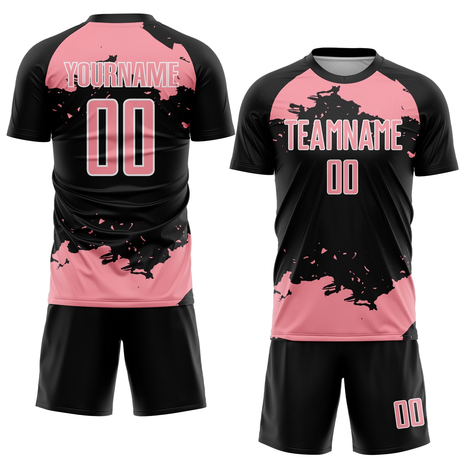 Custom Black Medium Pink-White Abstract Fragment Art Sublimation Soccer Uniform Jersey