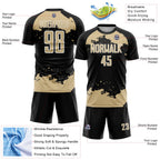 Custom Black Vegas Gold-White Abstract Fragment Art Sublimation Soccer Uniform Jersey