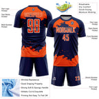 Custom Navy Orange-White Abstract Fragment Art Sublimation Soccer Uniform Jersey