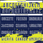 Custom Navy Neon Yellow-White Abstract Fragment Art Sublimation Soccer Uniform Jersey