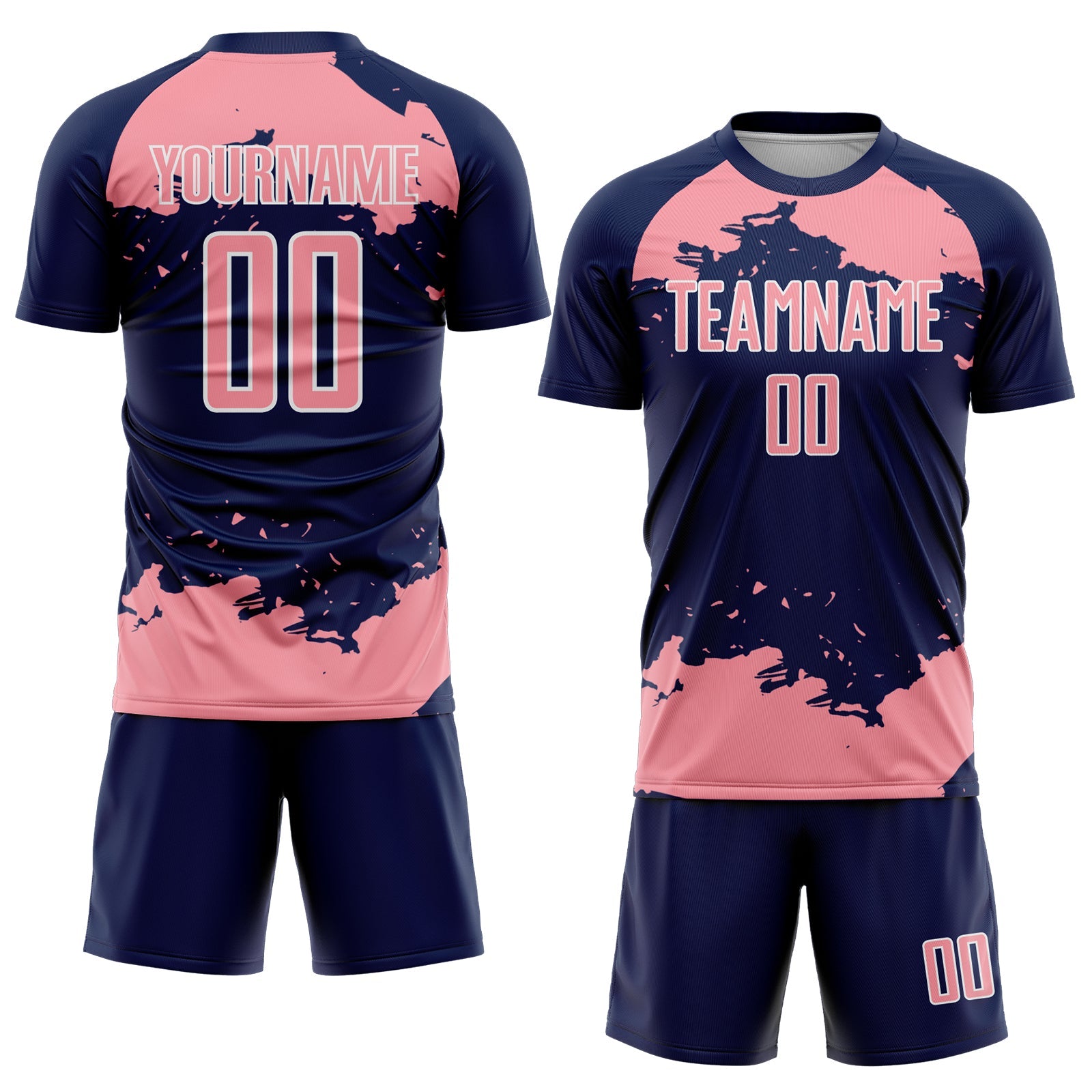 Custom Navy Medium Pink-White Abstract Fragment Art Sublimation Soccer Uniform Jersey