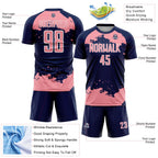 Custom Navy Medium Pink-White Abstract Fragment Art Sublimation Soccer Uniform Jersey