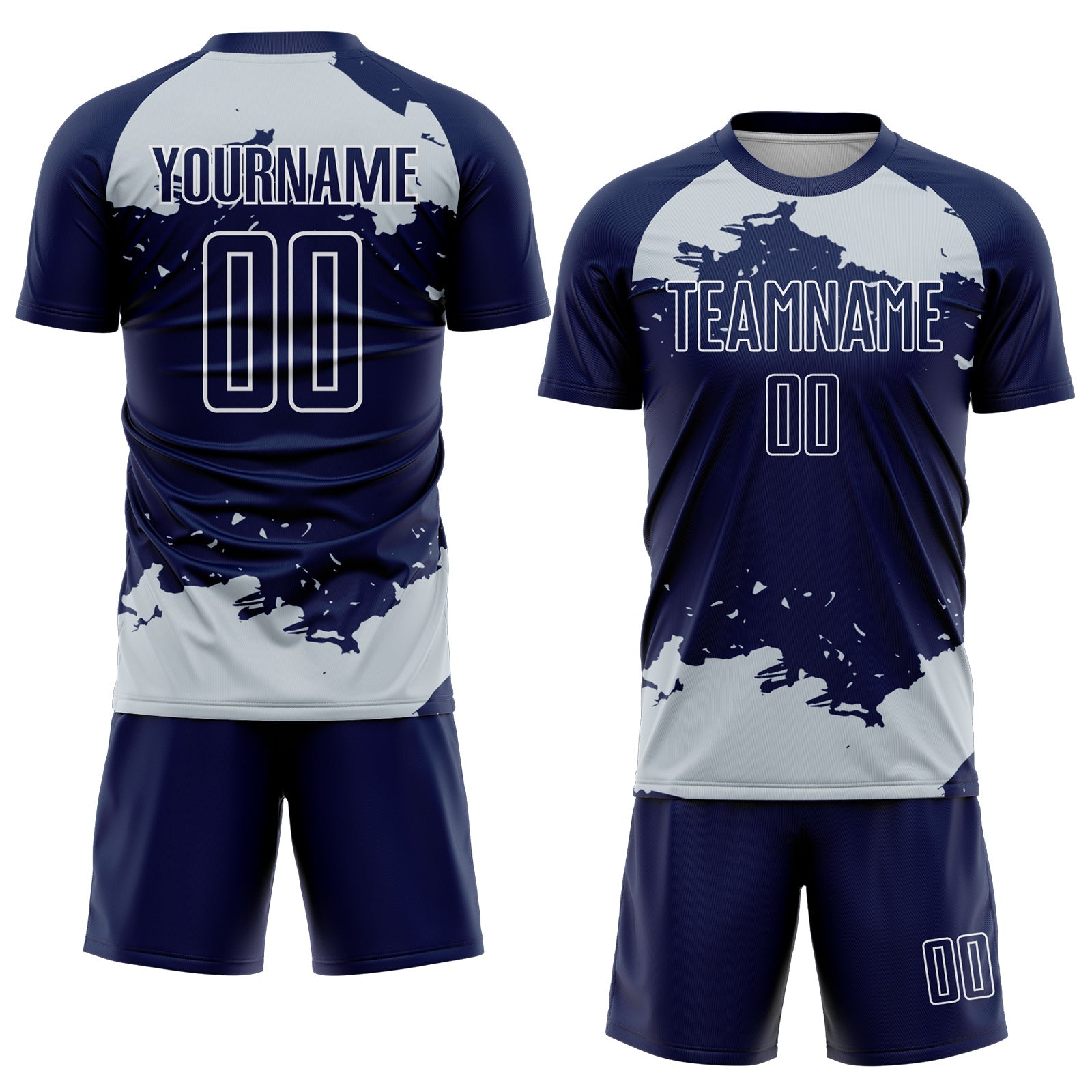 Custom Navy Silver-White Abstract Fragment Art Sublimation Soccer Uniform Jersey