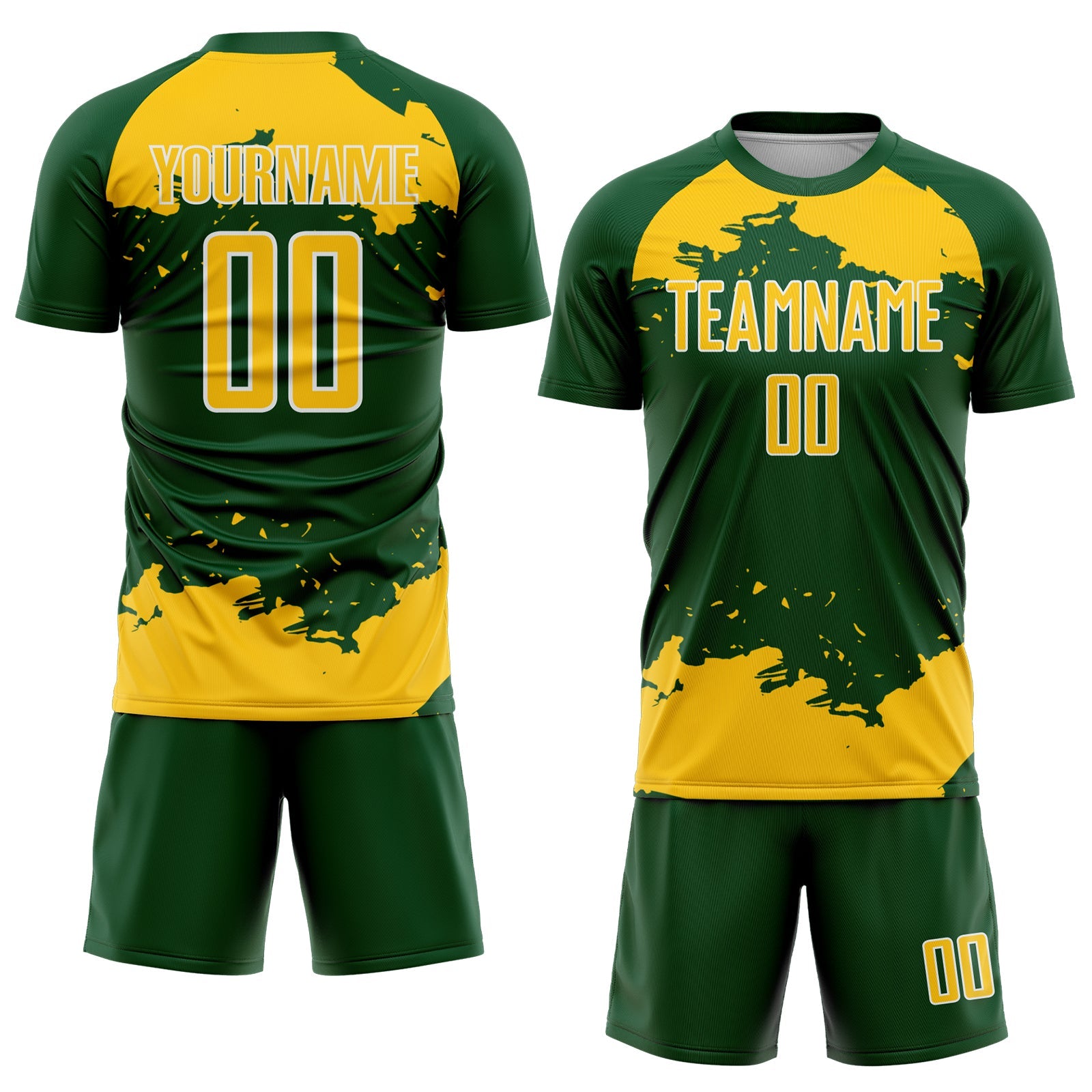 Custom Green Yellow-White Abstract Fragment Art Sublimation Soccer Uniform Jersey