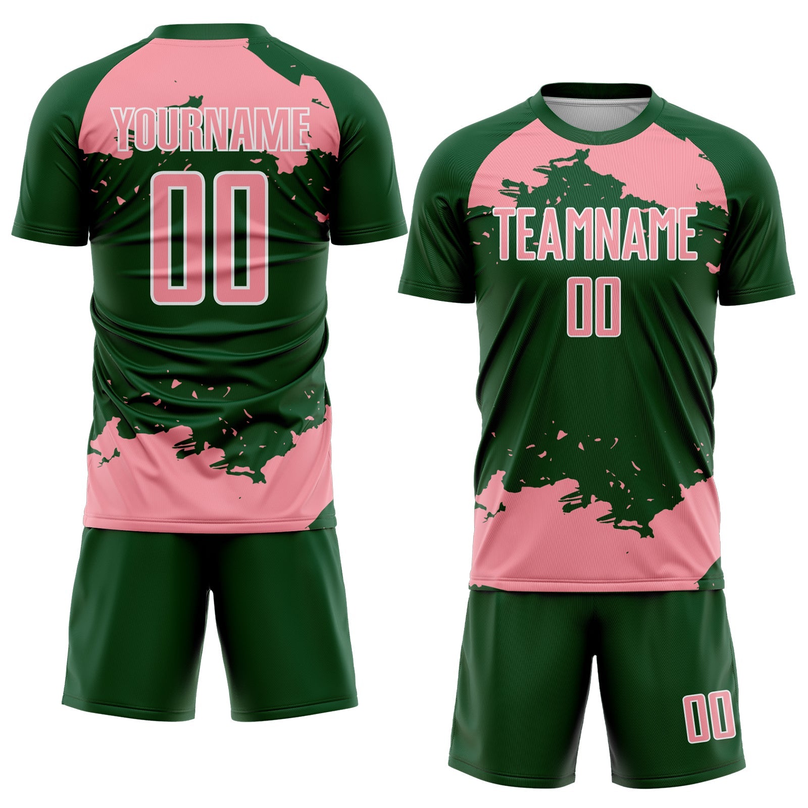 Custom Green Medium Pink-White Abstract Fragment Art Sublimation Soccer Uniform Jersey