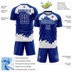 Custom Royal White Abstract Fragment Art Sublimation Soccer Uniform Jersey
