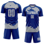 Custom Royal Gray-White Abstract Fragment Art Sublimation Soccer Uniform Jersey
