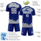 Custom Royal Gray-White Abstract Fragment Art Sublimation Soccer Uniform Jersey