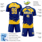 Custom Royal Yellow-White Abstract Fragment Art Sublimation Soccer Uniform Jersey
