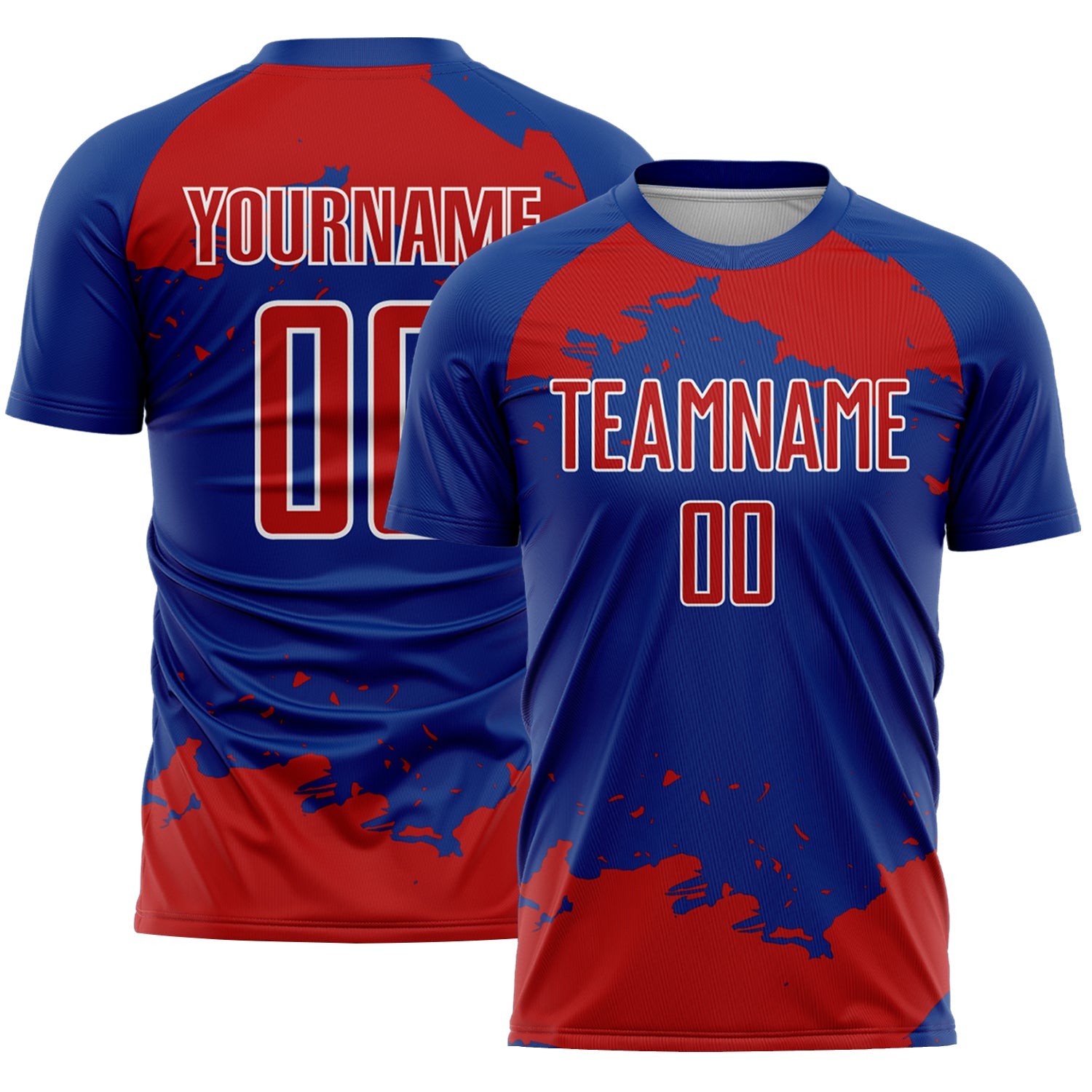 Custom Royal Red-White Abstract Fragment Art Sublimation Soccer Uniform Jersey