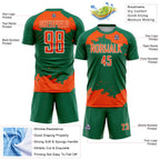 Custom Kelly Green Orange-White Abstract Fragment Art Sublimation Soccer Uniform Jersey