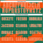 Custom Kelly Green Orange-White Abstract Fragment Art Sublimation Soccer Uniform Jersey