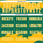 Custom Kelly Green Gold-White Abstract Fragment Art Sublimation Soccer Uniform Jersey