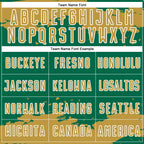 Custom Kelly Green Old Gold-White Abstract Fragment Art Sublimation Soccer Uniform Jersey