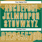 Custom Kelly Green Old Gold-White Abstract Fragment Art Sublimation Soccer Uniform Jersey