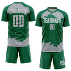 Custom Kelly Green Gray-White Abstract Fragment Art Sublimation Soccer Uniform Jersey
