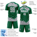 Custom Kelly Green Gray-White Abstract Fragment Art Sublimation Soccer Uniform Jersey