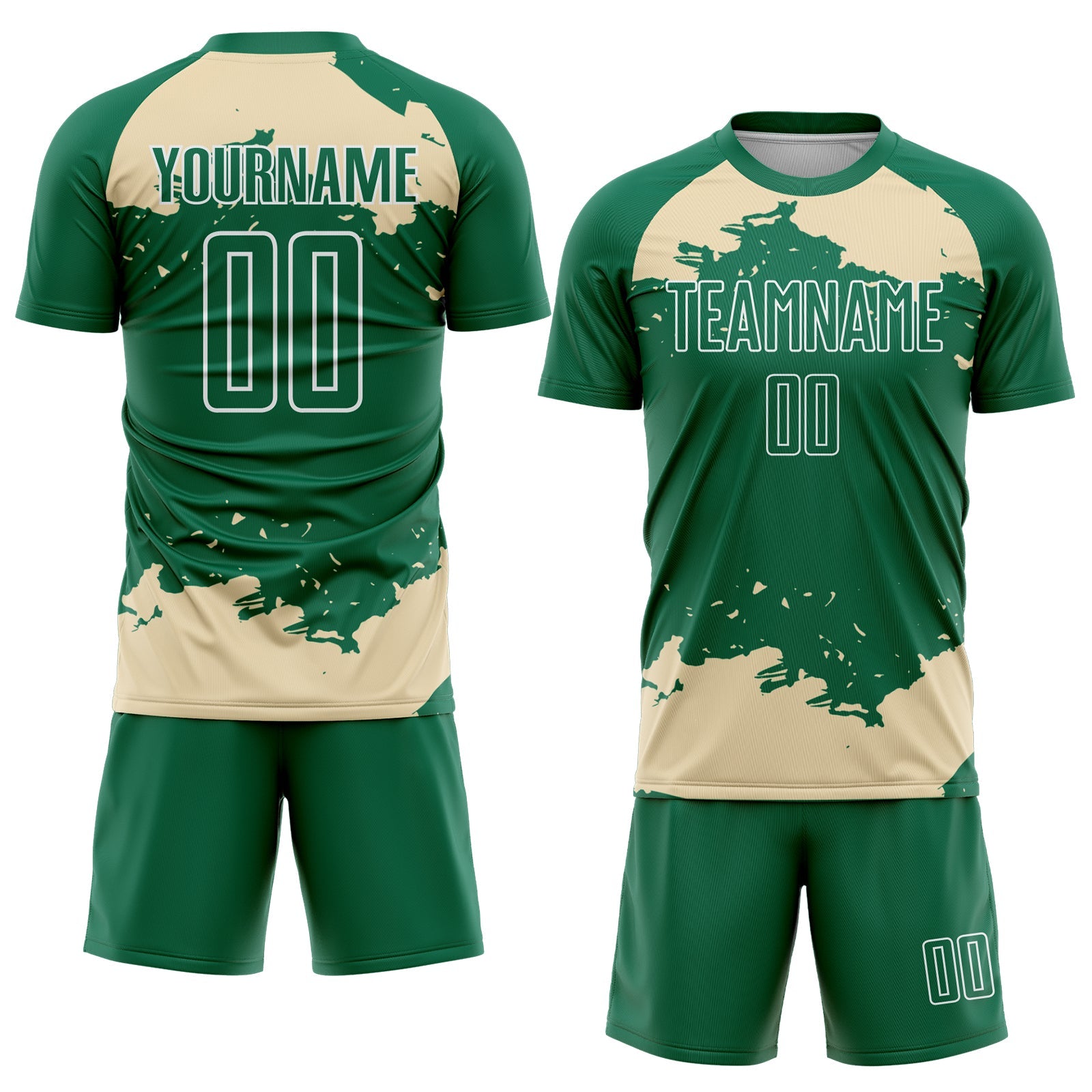 Custom Kelly Green Cream-White Abstract Fragment Art Sublimation Soccer Uniform Jersey