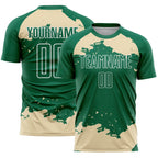 Custom Kelly Green Cream-White Abstract Fragment Art Sublimation Soccer Uniform Jersey